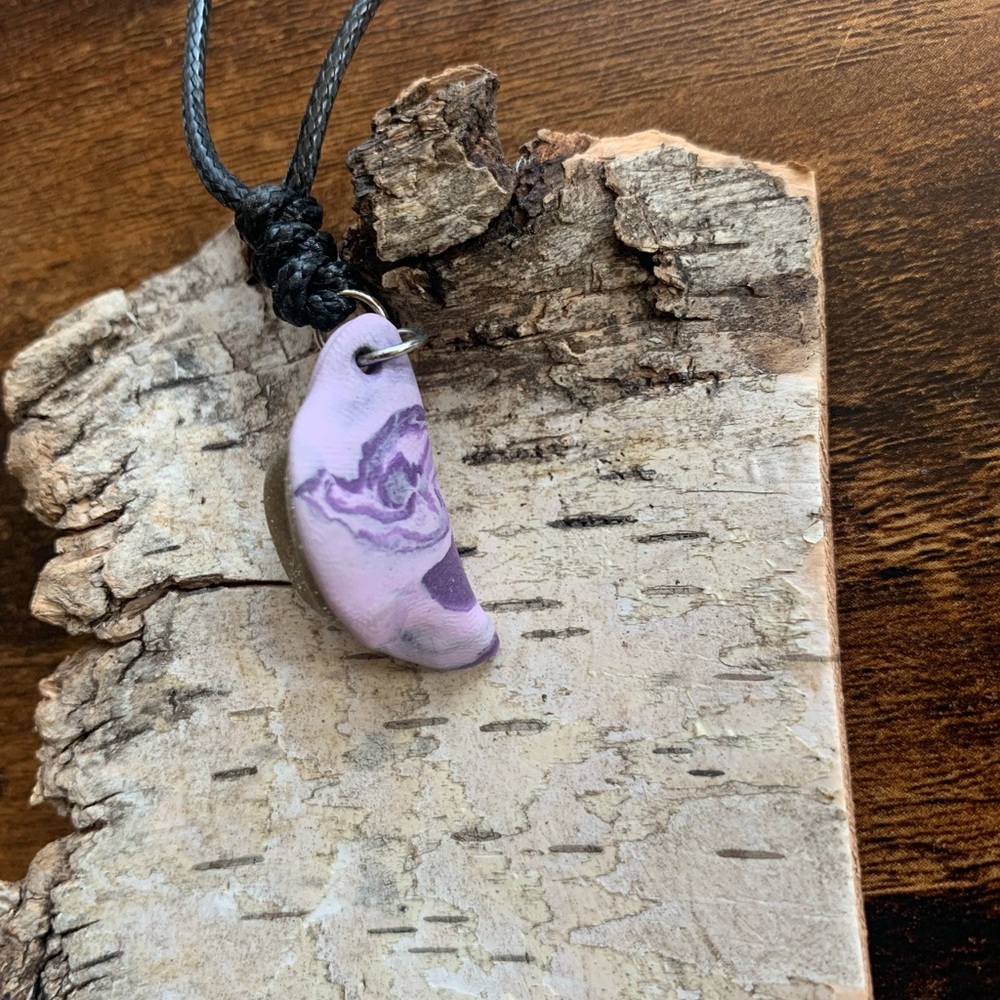 Sensual Floral Necklace Handmade Clay Pendant Adjustable Length Cord - Picture 8 of 12